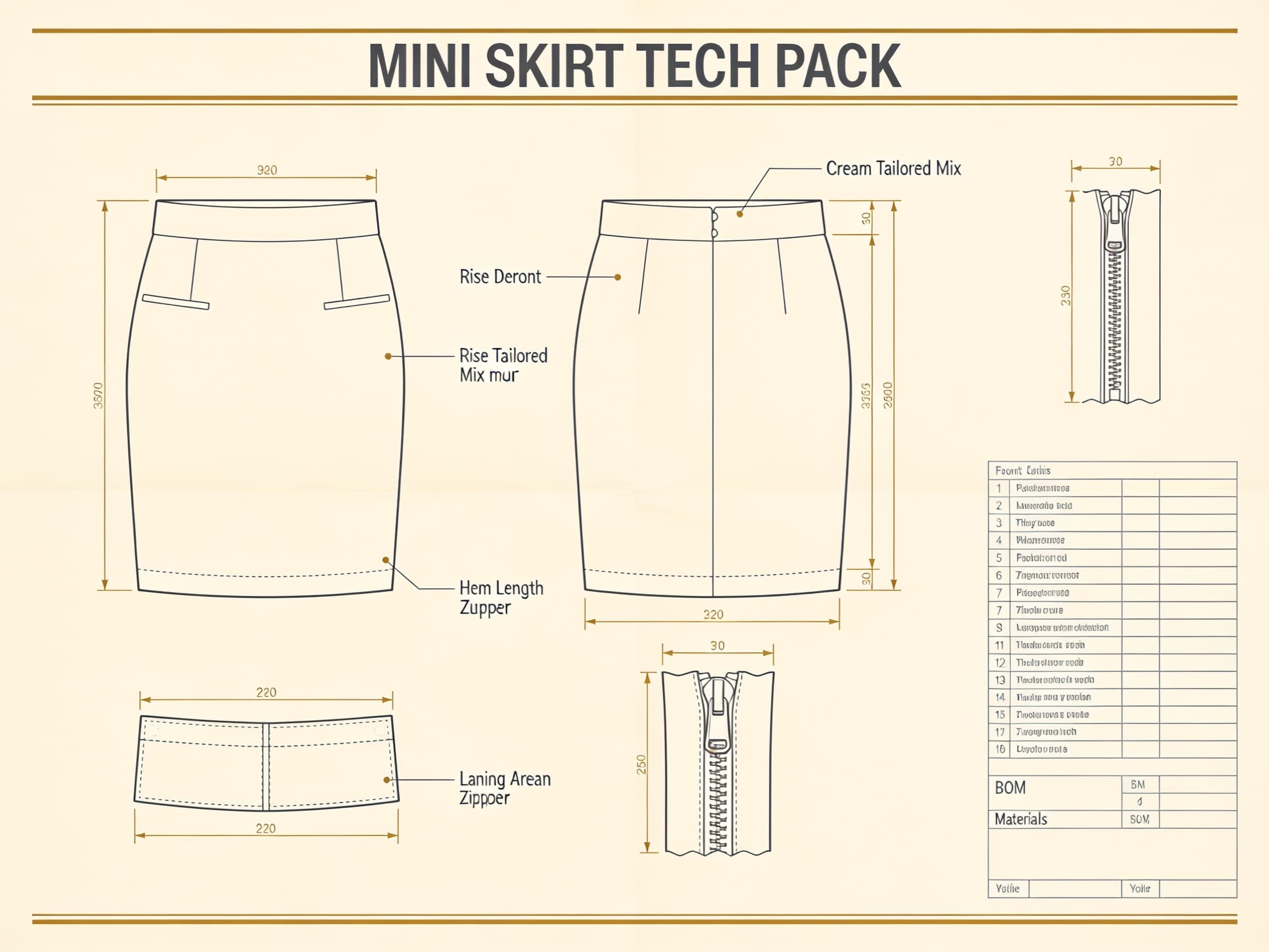 Mini skirt tech pack preview