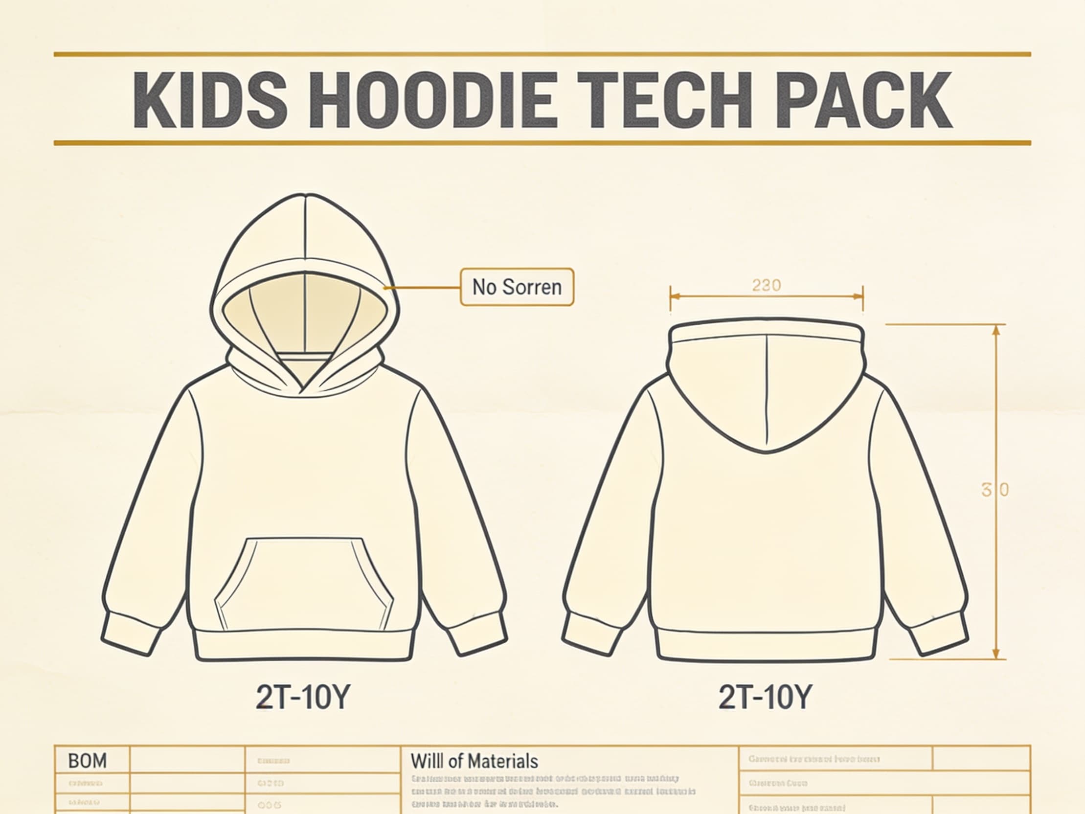 Kids hoodie tech pack preview